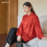 美丽客栈大码衬衫女胖mm洋气轻奢高级感新中式红色上衣2025冬新款