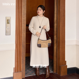 美丽客栈高端大码轻奢女装200斤胖mm显瘦复古质感修身针织连衣裙