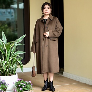 美丽客栈复古美拉德大衣冬衬衫领大码女装宽松羊毛羊绒双面呢大衣