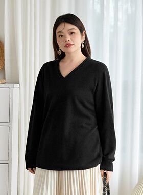 美丽客栈大码女装100%绵羊毛针织衫25年新款胖mmV领基础百搭毛衣