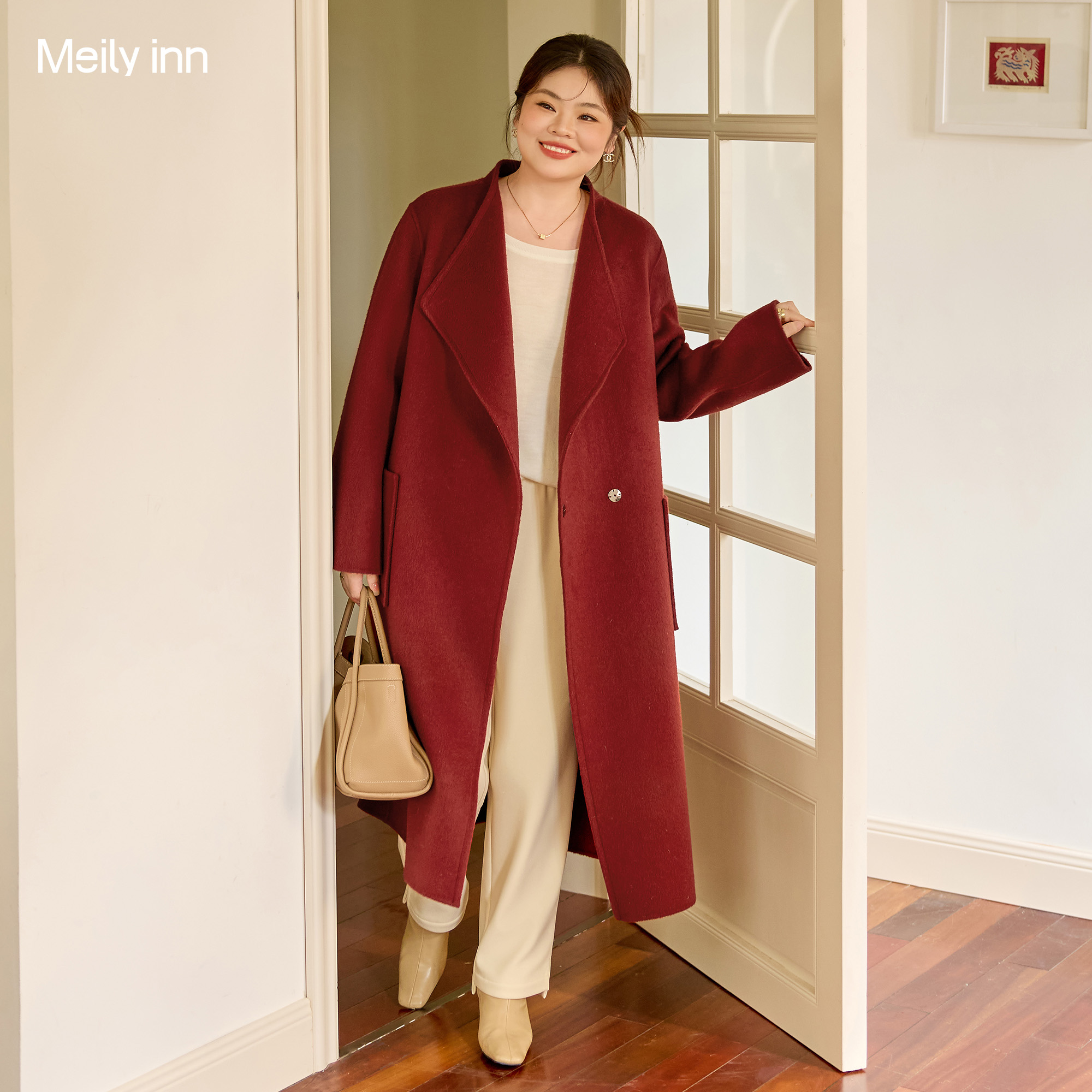 美丽客栈羊毛羊绒混纺双面呢大衣