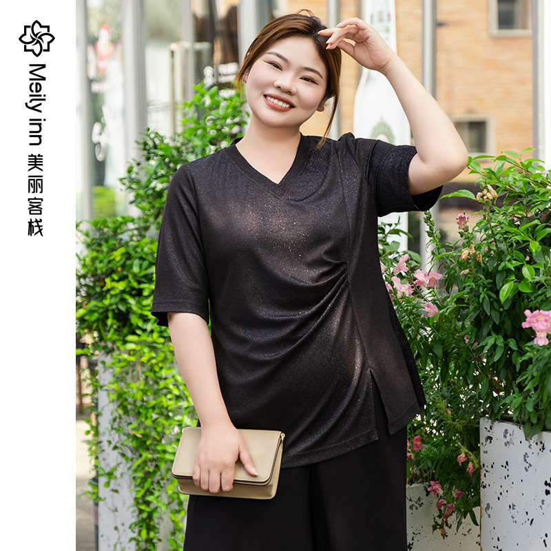 美丽客栈上衣T恤捏褶设计款