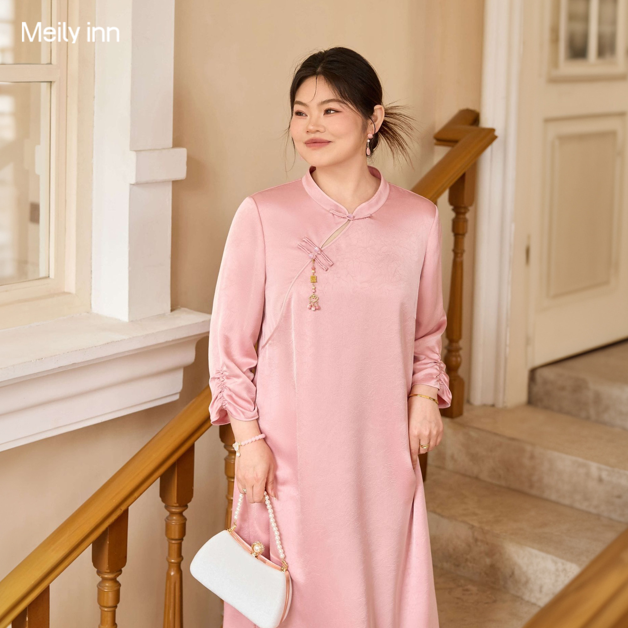 美丽客栈高端大码婚宴礼服平时可穿2026夏新款新中式粉色连衣裙女