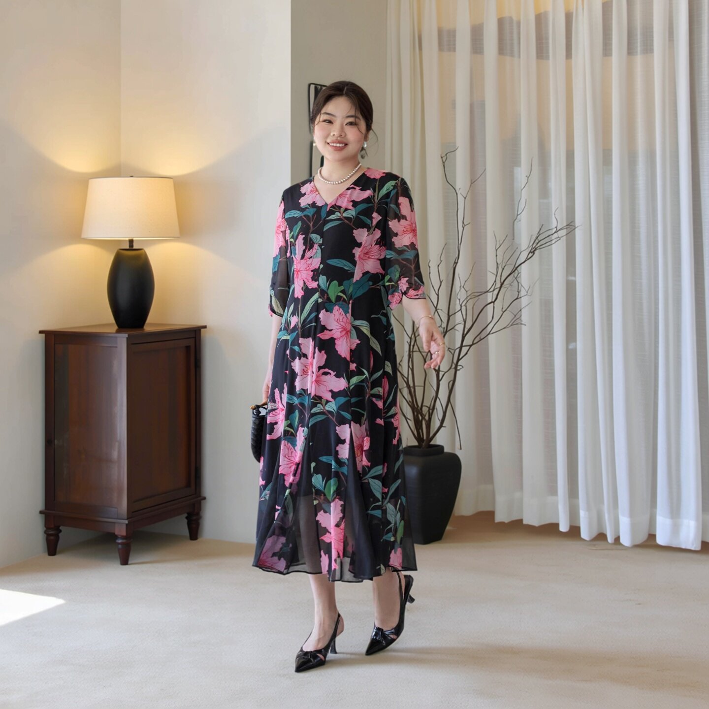 美丽客栈原创高端胖mm大码新中式女高级感微胖风情万种碎花连衣裙