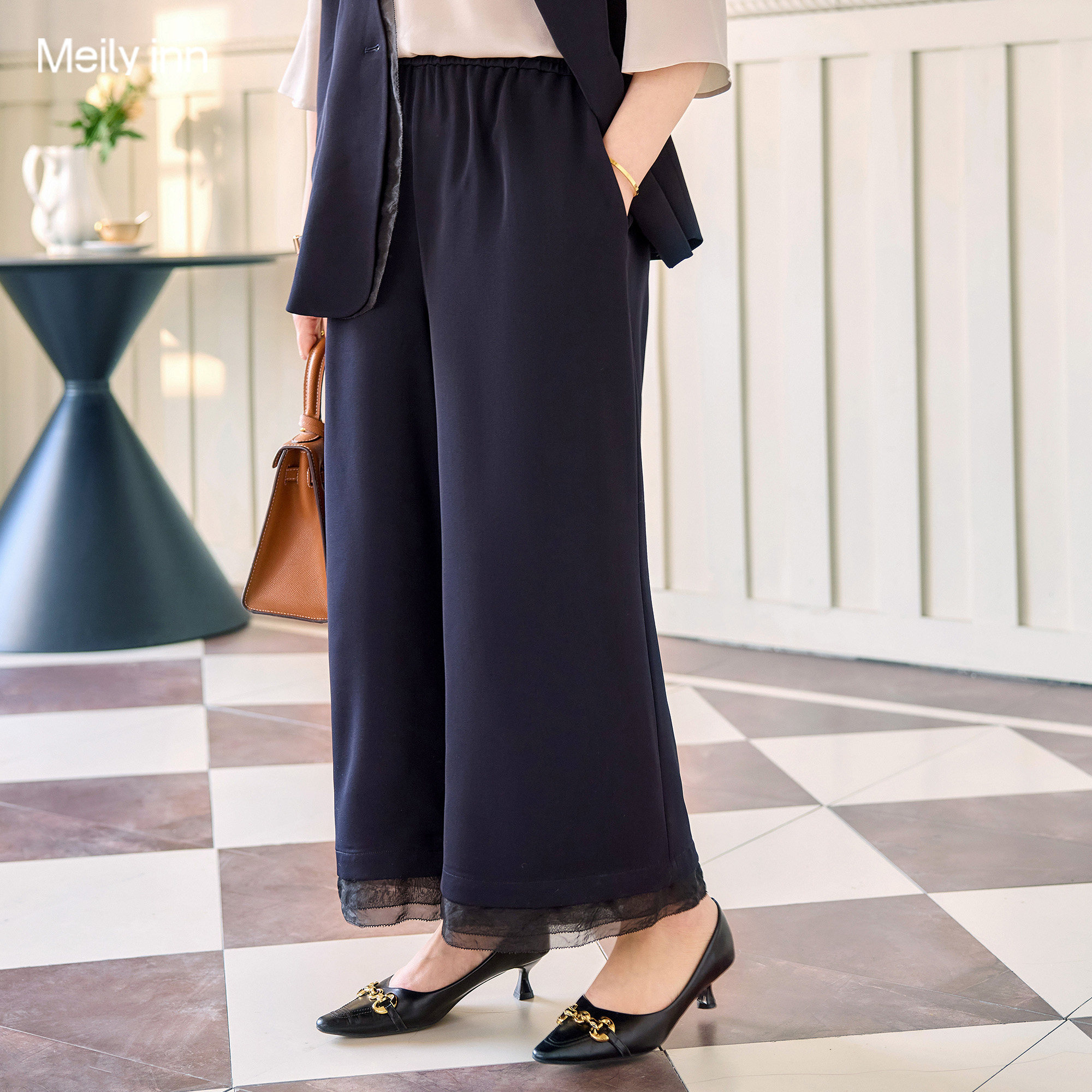 美丽客栈高端大码女装2026春新款老钱风宽松阔腿裤直筒休闲长裤