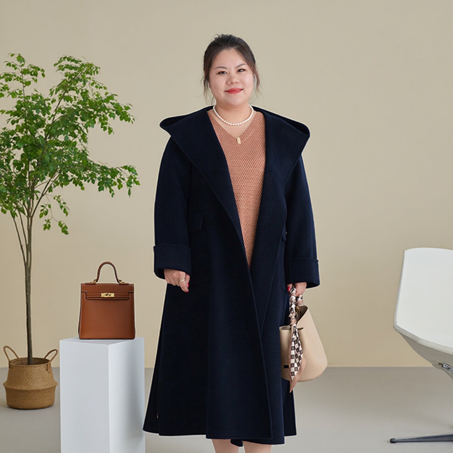 2026年春秋新款美丽客栈大码女装毛呢外套胖mm显瘦双面呢子大衣女