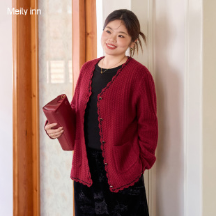 针织开衫 毛衣女胖mm秋冬高级感宽松山羊绒衫 女装 美丽客栈高端大码