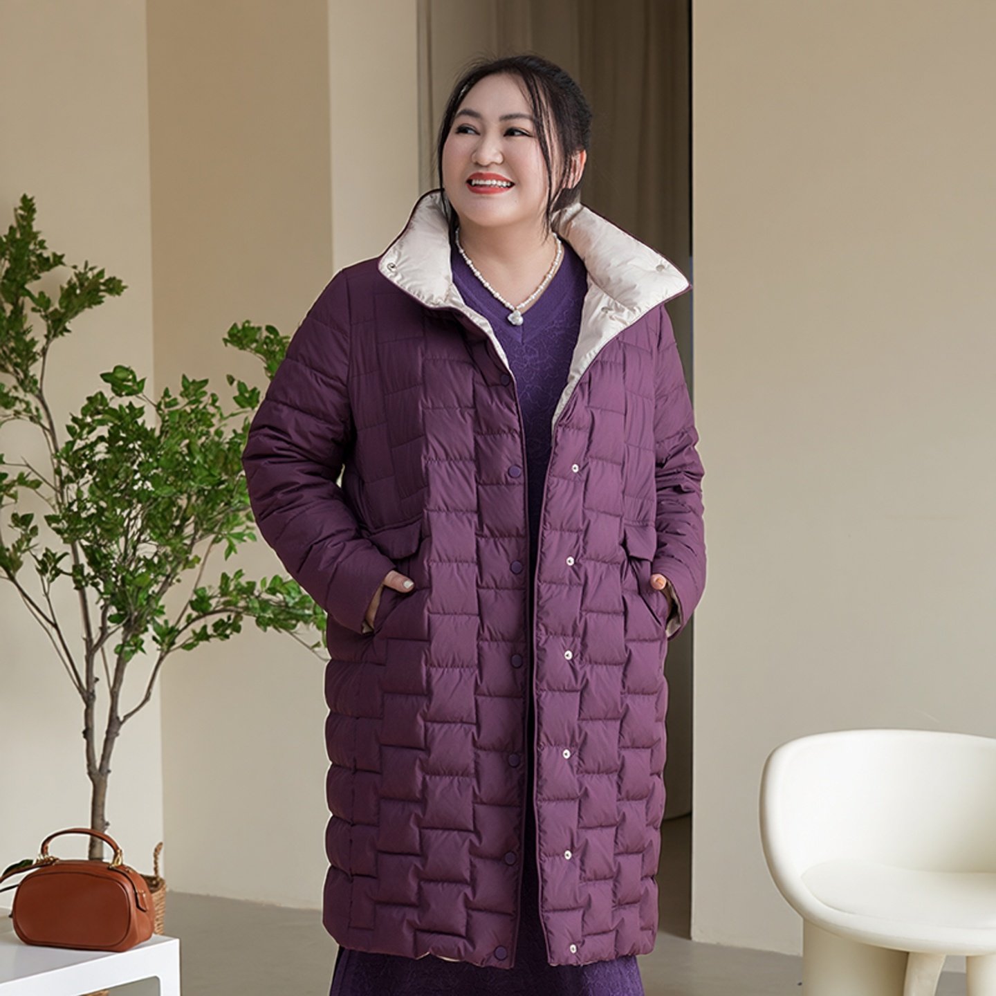 【90白鹅绒】美丽客栈特大码胖mm高端羽绒服加肥加大女中长款外套