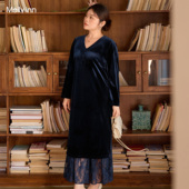 胖mm显瘦长裙女 女装 韩国绒 蕾丝连衣裙2025冬新款 美丽客栈大码