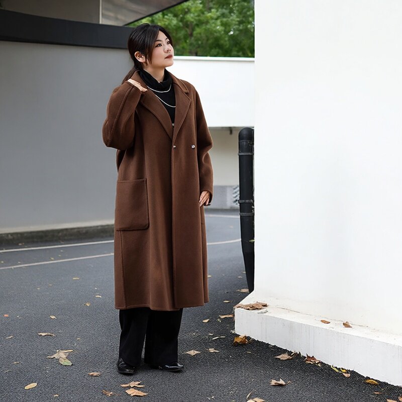 美丽客栈【羊绒羊毛混纺】中老年冬季保暖双面呢大衣外套大码女装