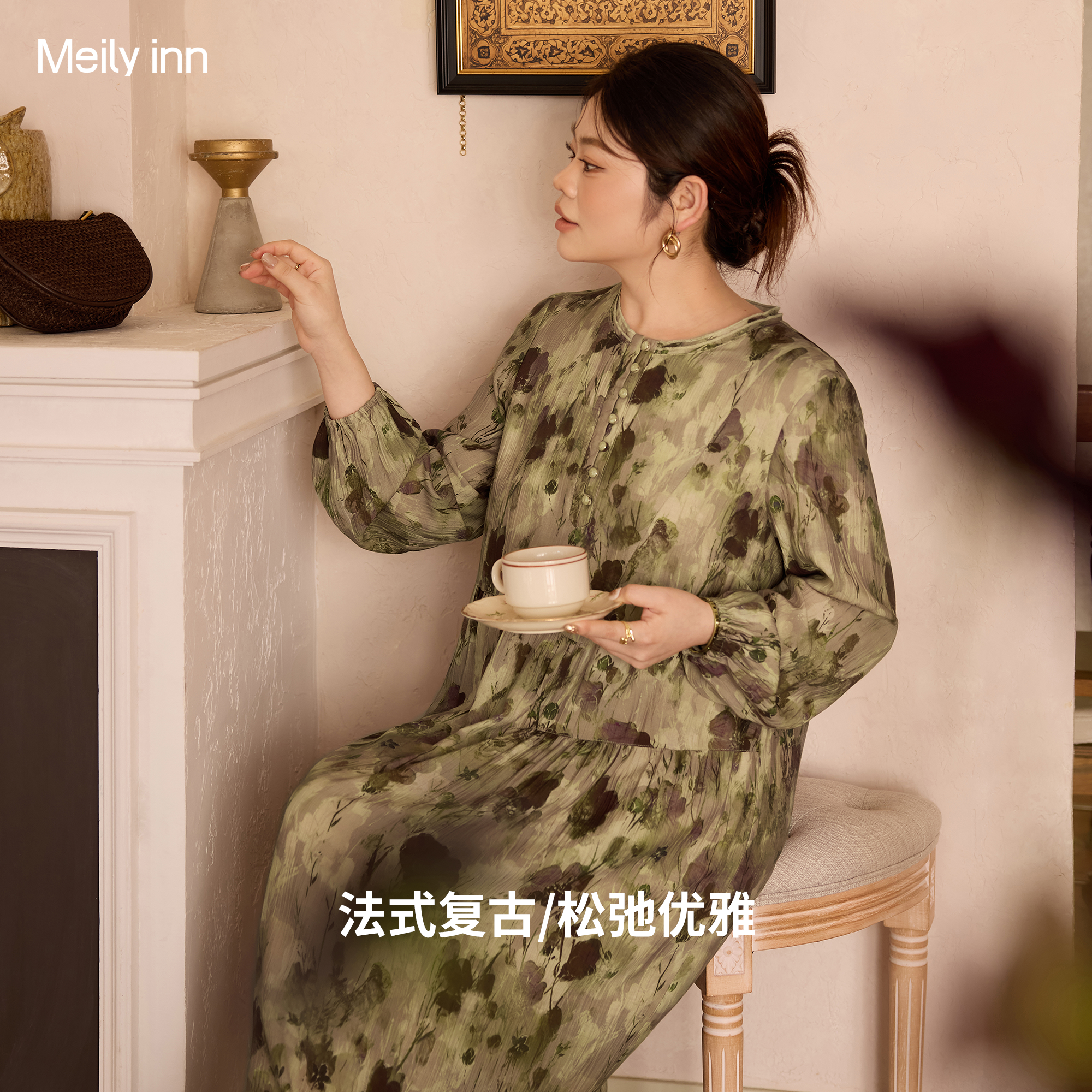 美丽客栈高端大码女装裙子适合200斤胖mm印花质感复古优雅连衣裙,女装/女士精品,大码连衣裙,淘宝优惠券,粉丝福利购,淘宝优惠卷