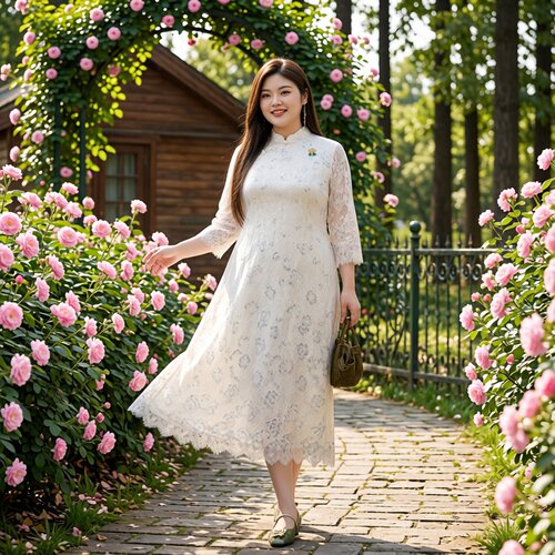 美丽客栈减龄白蕾丝国风改良旗袍