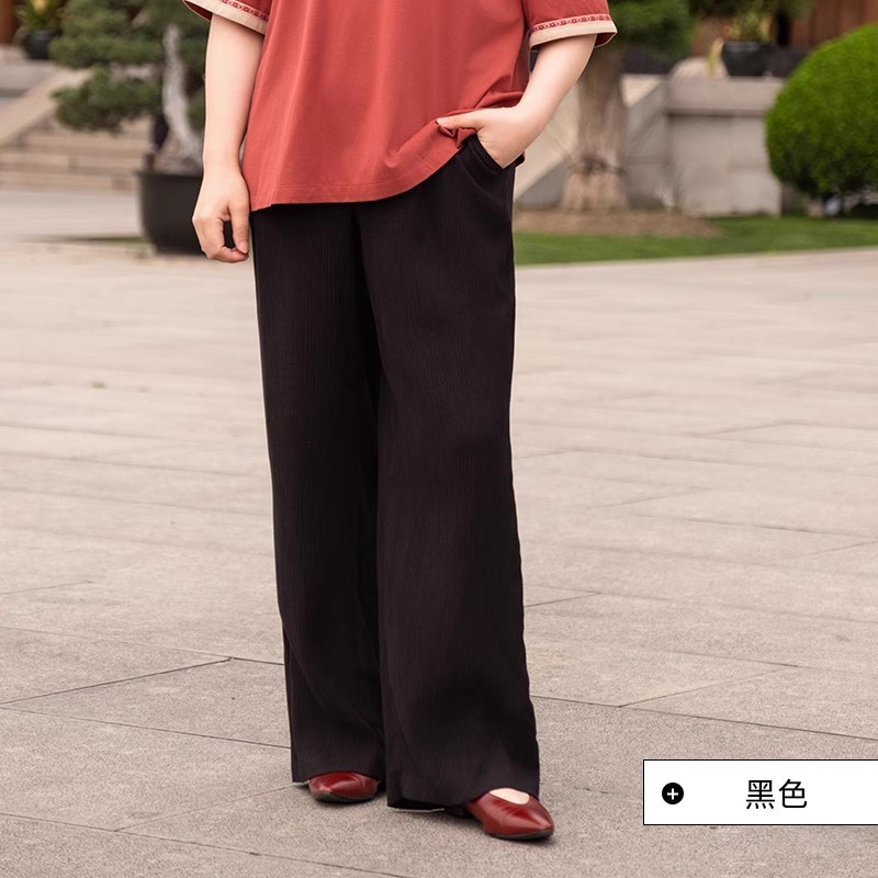 美丽客栈弹力腰头重工压褶休闲裤