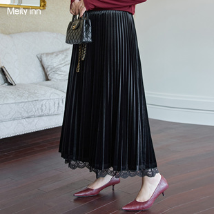 A字裙 中长款 美丽客栈醋酸韩国绒半身裙大码 胖mm显瘦遮肚2025新款