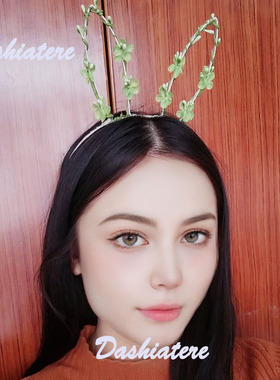 原创绿色兔子耳朵发箍万圣节演唱会头饰儿童影楼摄影发饰道拍照具