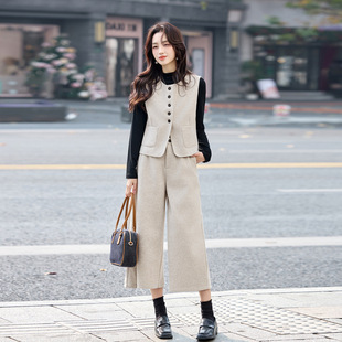 新款 2026春季 女装 气质马甲打底衫 三件套MM6605 时尚 阔腿裤 休闲套装