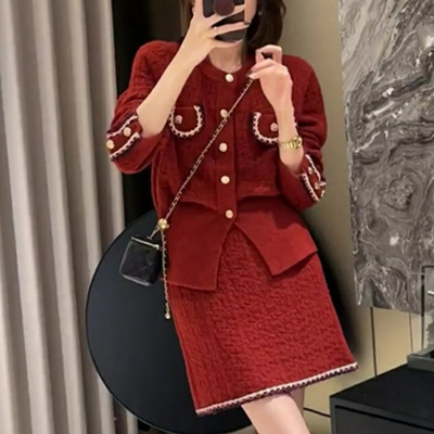 小香风套装冬季名媛上衣半身裙穿搭两件套女初冬装搭配一整套时髦