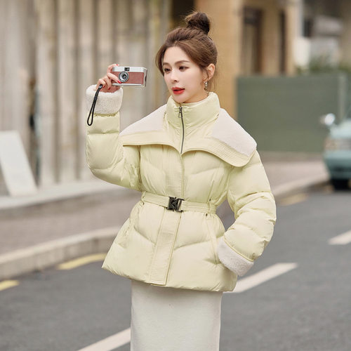 女式羽绒服2024拉链翻领时尚潮牌白鸭绒时尚保暖外套送腰带 HR222