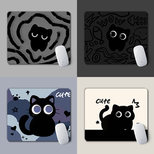 简约黑猫小号鼠标垫加厚锁边可爱卡通办公滑鼠垫书桌电脑键盘垫子