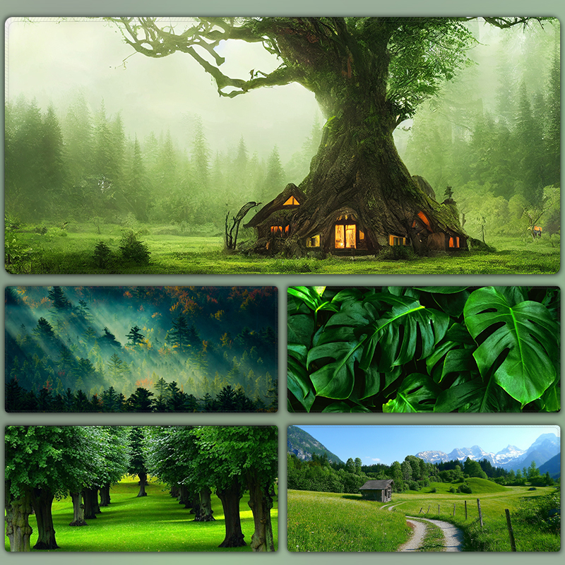 绿色鼠标垫超大绿植风景护眼治愈系书房田野办公桌垫护腕书桌垫子