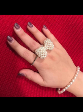 手工编制可爱珍珠蝴蝶结戒指beams boy日本