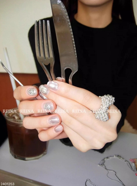 韩国REINA东大门时尚甜酷风编织银色珠子立体蝴蝶结戒指指环