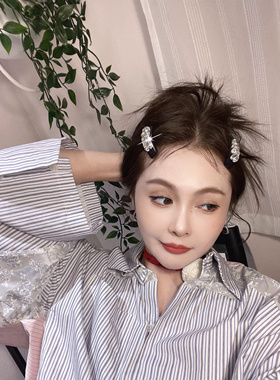 一对价格 拍照好看且实用 复古高级闪亮水钻经典黑色对夹边夹发夹