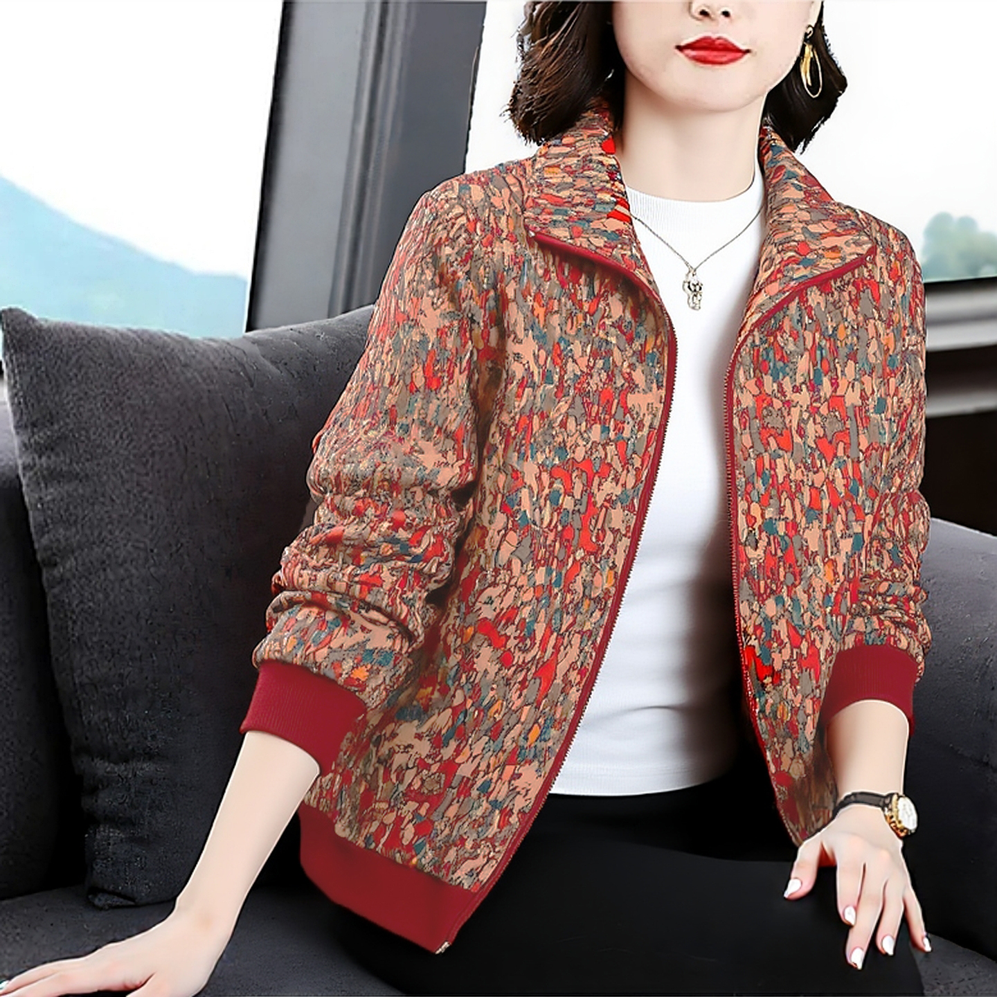 中老年女装妈妈夹克上衣拉链加绒