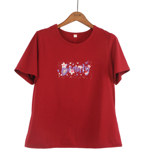 圆领加大加肥纯棉女士大码 2026新款 200斤上衣t恤 短袖 中年妈妈夏季