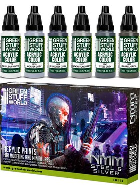 GreenStuffWorld GSW 套漆 - NMM 钢和银 水性漆丙烯笔涂战锤兵人