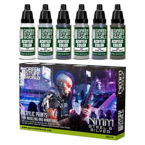 GreenStuffWorld GSW 套漆 - NMM 钢和银 水性漆丙烯笔涂战锤兵人