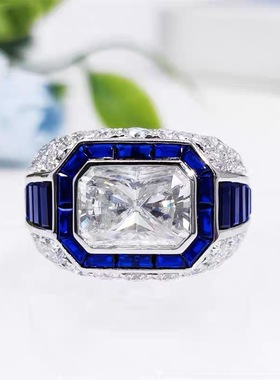 18k白金1克拉莫桑石男戒2豪华镶嵌铂金pt950欧美时尚首饰精工定制