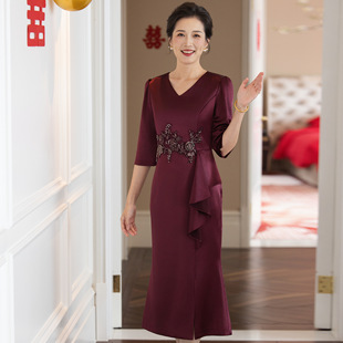 智丽高端喜婆婆婚宴装新款改良旗袍礼服显瘦鱼尾连衣裙ZS12662