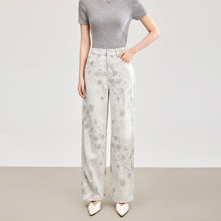 2602103-南油锦上添花复古垂感刺绣提花天丝棉弯刀牛仔裤女春下装