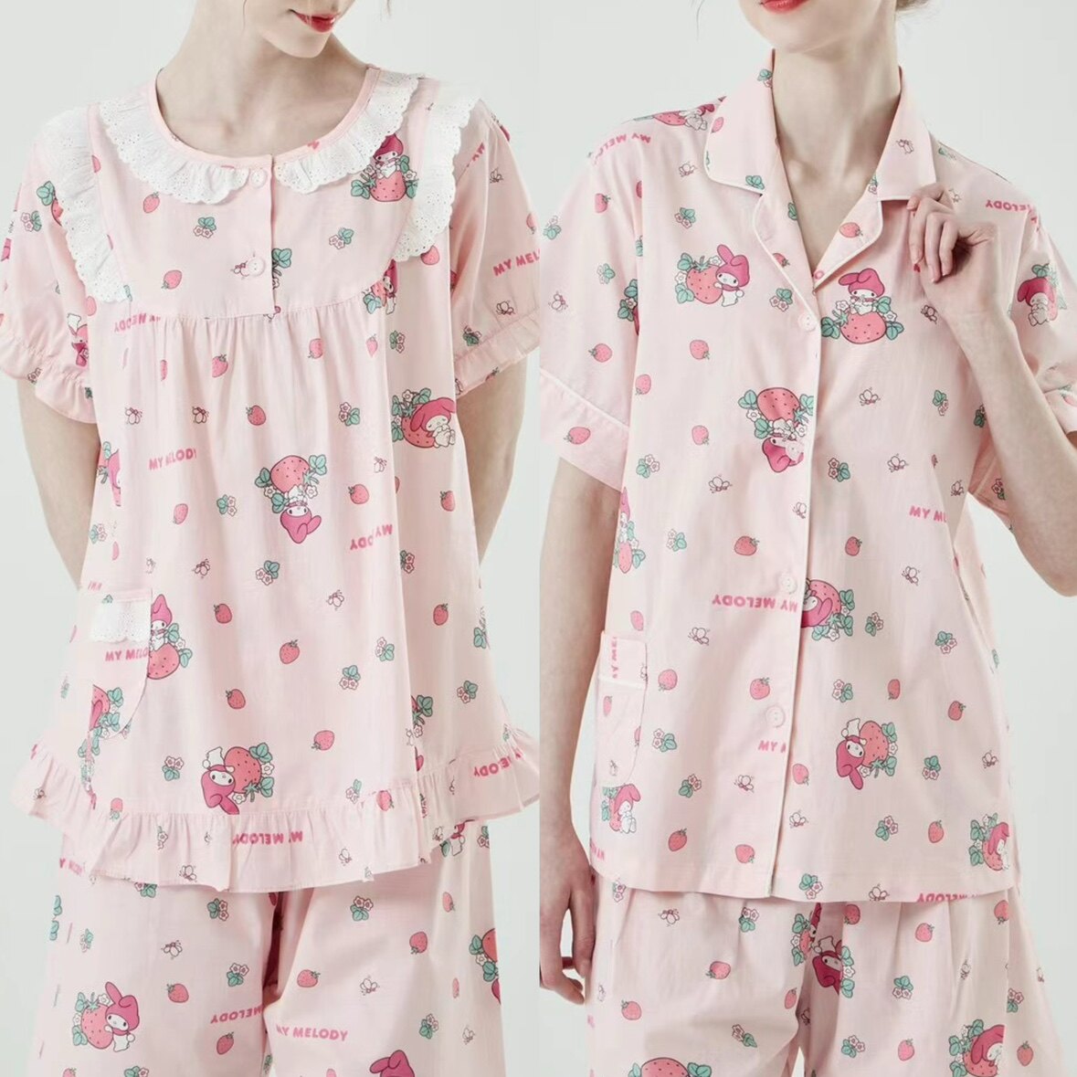 正品韩国卡通三丽鸥美乐蒂纯棉圆领短袖裤睡衣家居服套装夏季女款