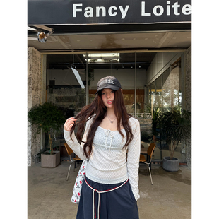 微透设计小心机打底外穿女 新款 荒荒家黑点蝴蝶结长袖 上衣2026春季