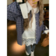 荒荒家拼色边格子衬衫 小众设计叠穿蓝格纹衬衣外套女 2026春秋新款