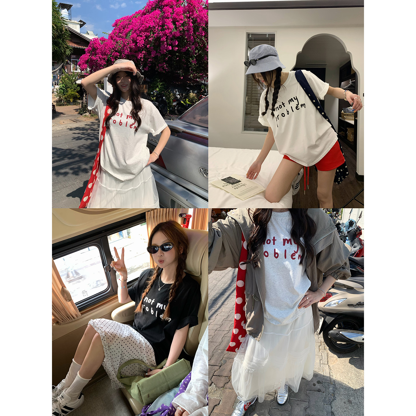 荒荒家 手写英文印花短袖2026春夏新款韩版小众宽松慵懒设计T恤女