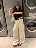 高街显瘦简约拖地阔腿长裤 荒荒家 新款 2025夏季 女 小众毛边休闲裤