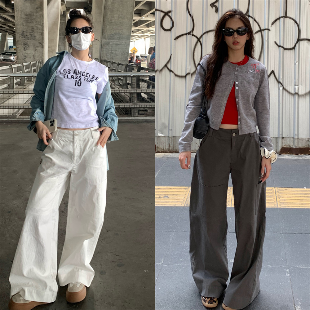 荒荒家 多口袋美式工装裤2025秋季宽松显瘦休闲直筒微喇阔腿裤女,女装/女士精品,休闲裤,淘宝优惠券,粉丝福利购,淘宝优惠卷