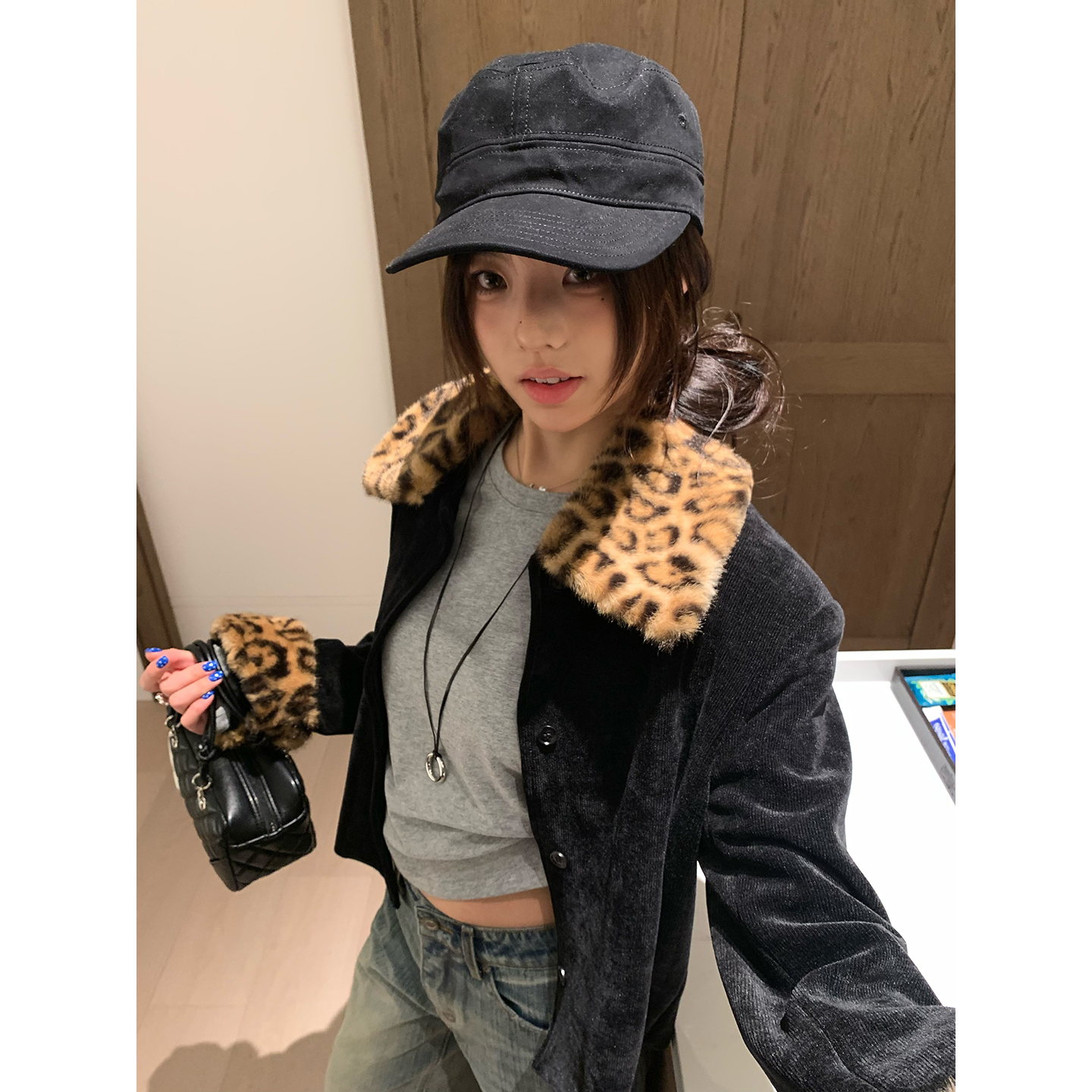 荒荒家豹纹毛毛外套毛绒茸夹克