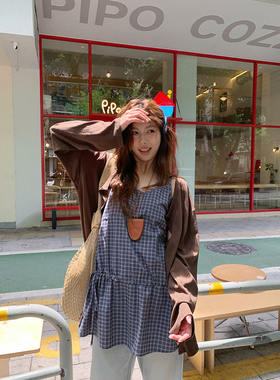 荒荒家抽绳格子吊带上衣2025夏季新款小众收腰设计格纹背心外穿女