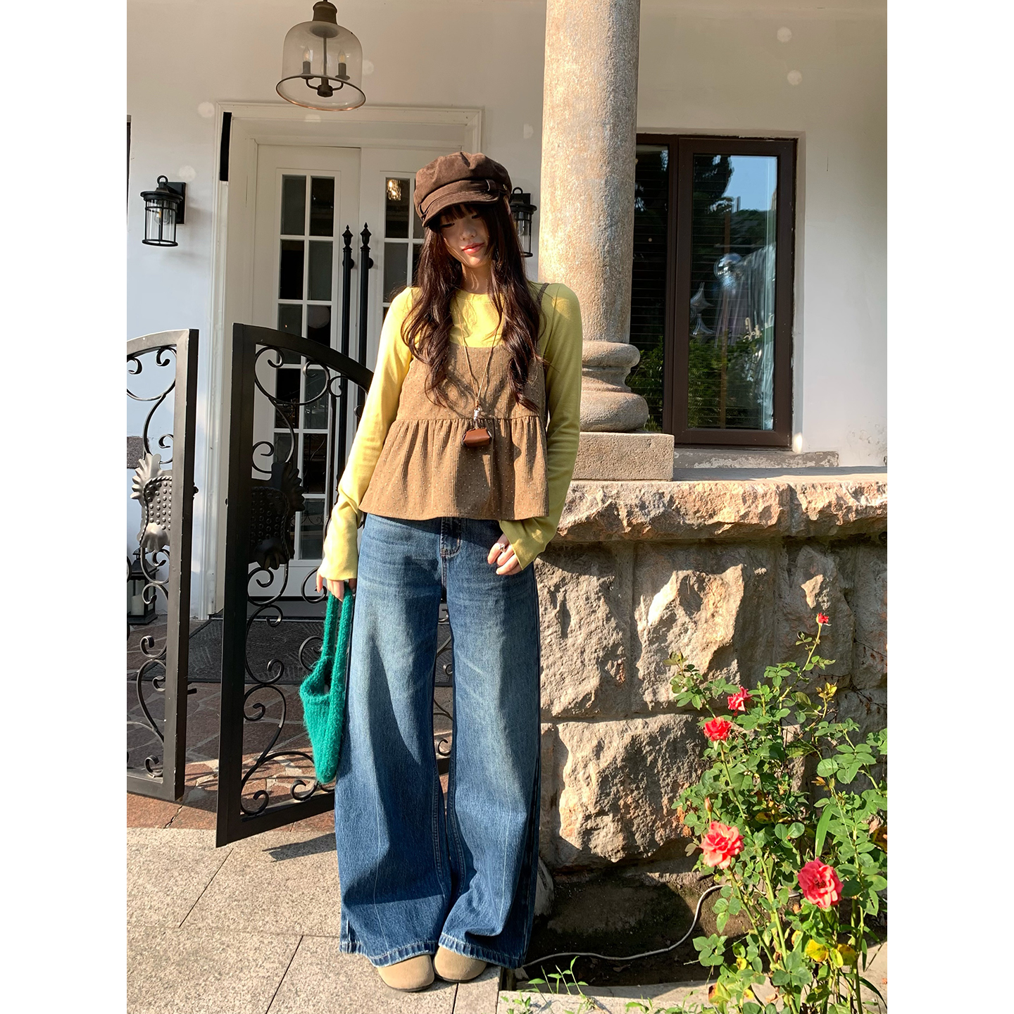 荒荒家做旧复古深色牛仔裤