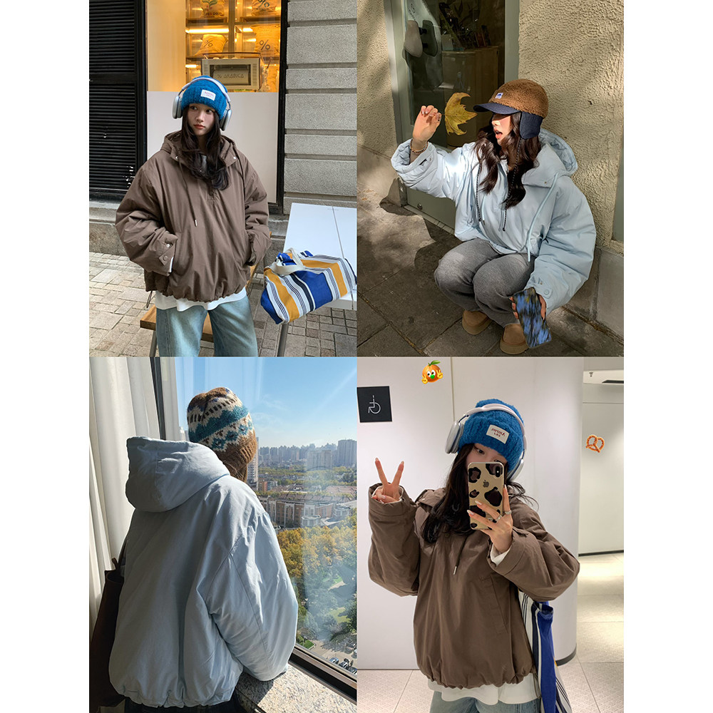 荒荒家 套头连帽棉服2025冬季新款纯色宽松休闲抽绳加厚外套女,女装/女士精品,棉衣/棉服,淘宝优惠券,粉丝福利购,淘宝优惠卷