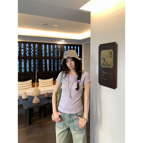荒荒家肌理格纹短袖T恤