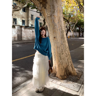 荒荒家层次感设计网纱半身裙2025冬季新款松紧高腰温柔轻盈中长裙