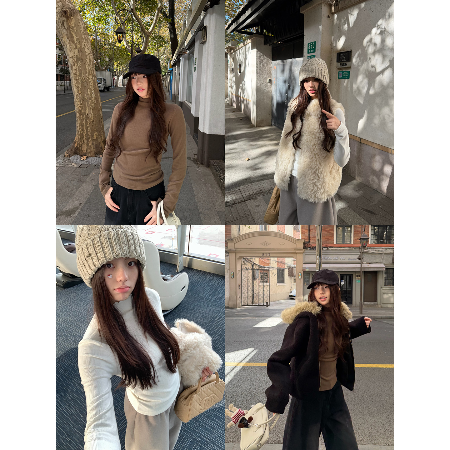 荒荒家 半高领磨毛长袖T2025冬季新款套头修身纯欲打底内搭外穿女