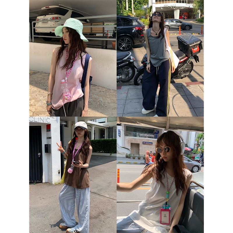 荒荒家软软纯色工字背心