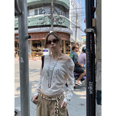 T2026春夏新款 荒荒家 蕾丝下摆印花长袖 小众甜酷设计套头上衣女