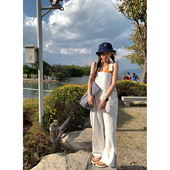 白色牛仔背带裤 2025夏季 新款 荒荒家 减龄宽松直筒阔腿休闲裤 女ins